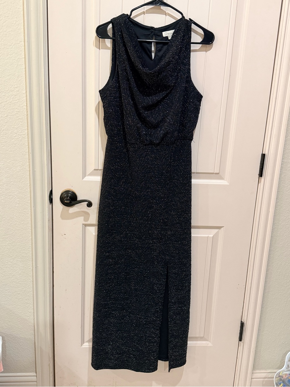 Chenault Black Sparkle Maxi Dress with Cowl Neck